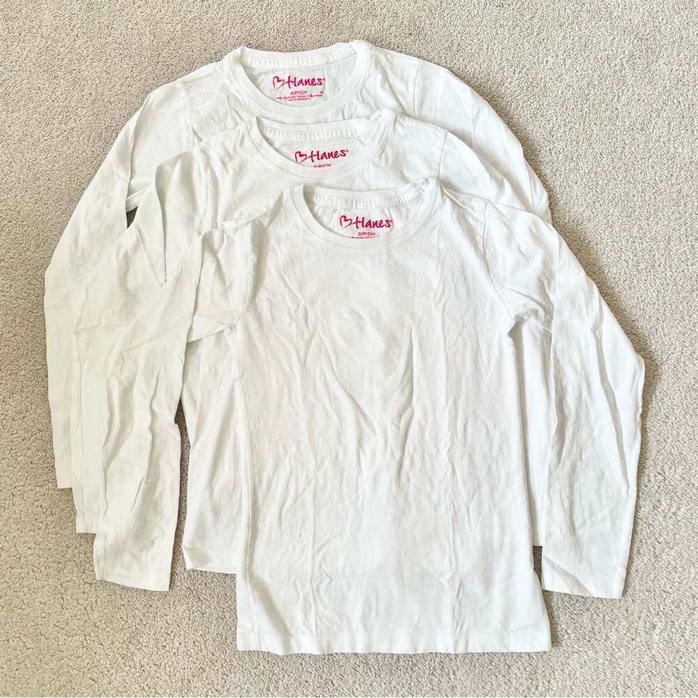 Hanes girls long sleeve tees t-shirt size small, bundle of 3, like new